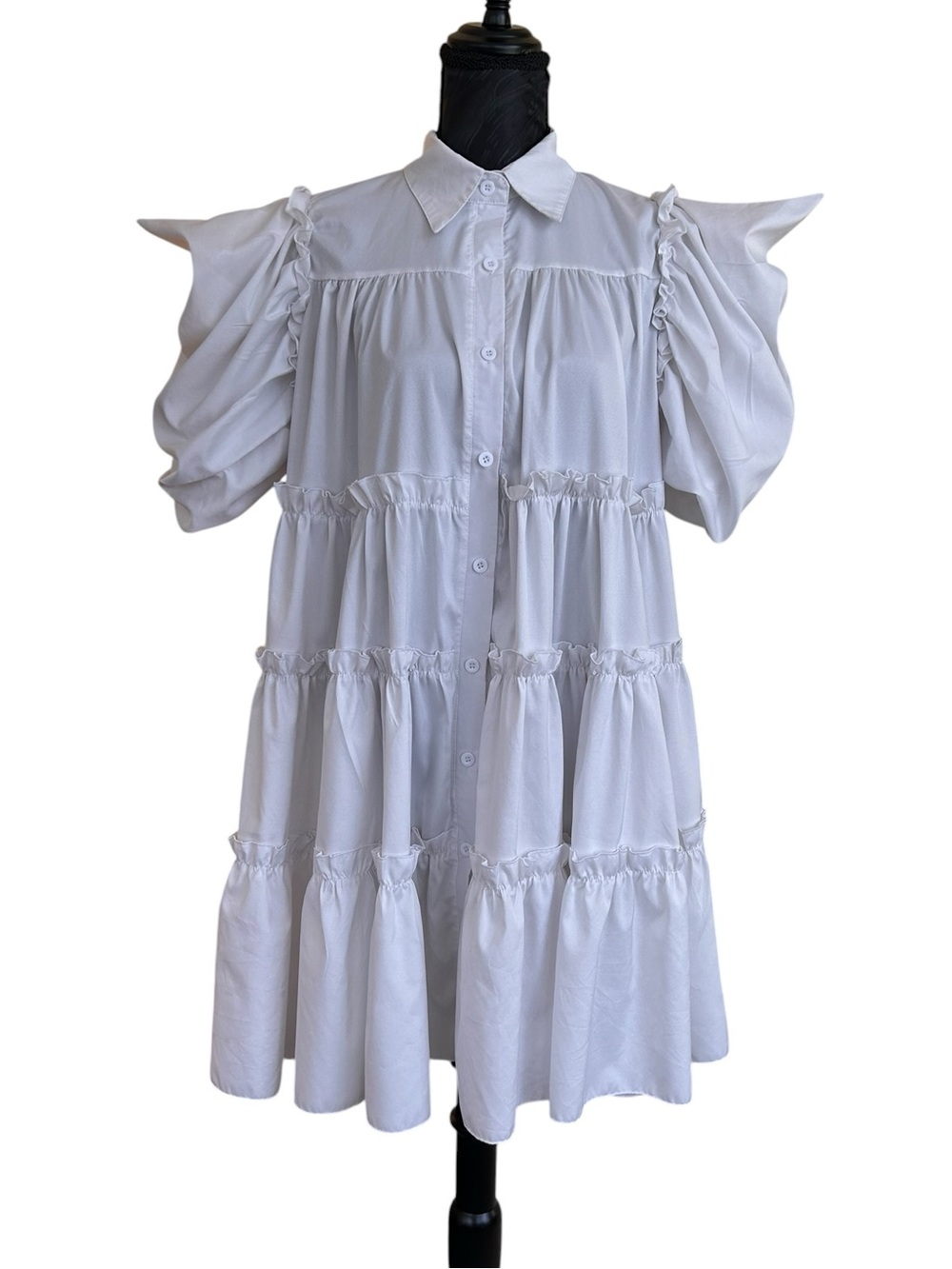 Babydoll Summer Dress - Puff Sleeve - White - GirlhoodCore - Coquette - Size L